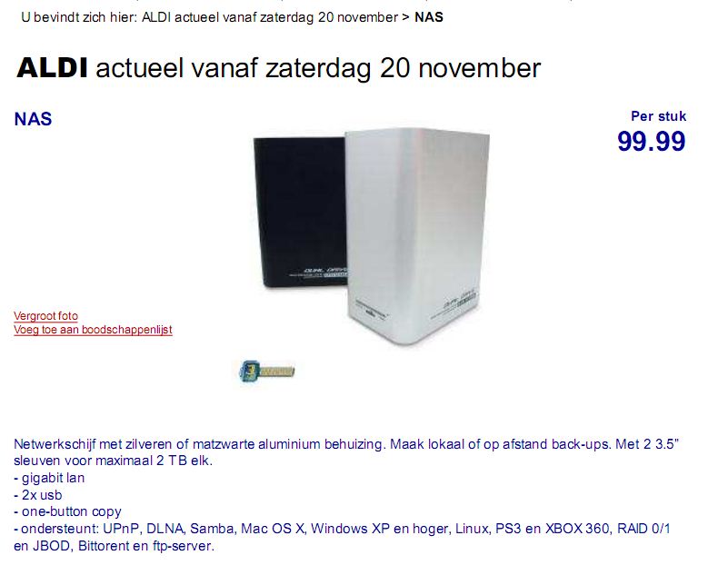 Aldi website aanbieding NAS